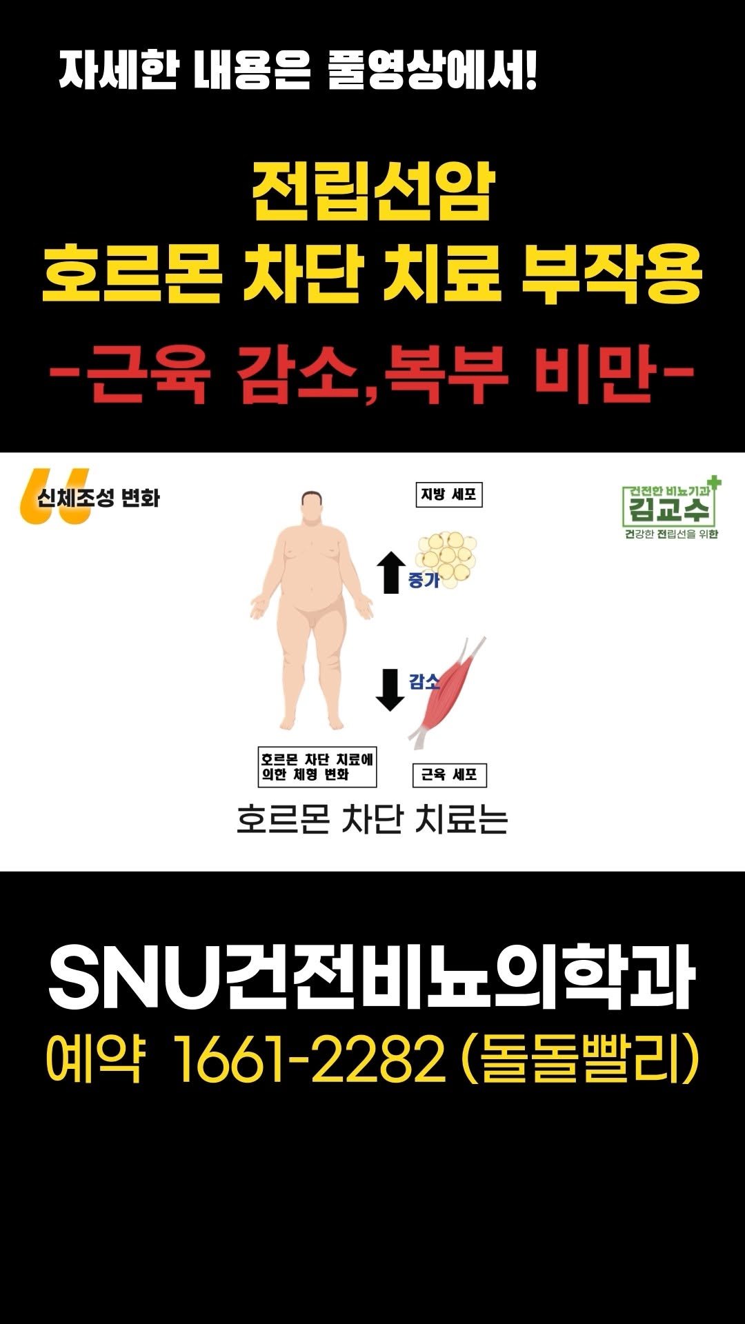 snu_urology 게시물 이미지: 전립선암 호르몬 차단 치료 부작용 -근육 감소,복부비만- 

🚊건대입구역 1번 출구...