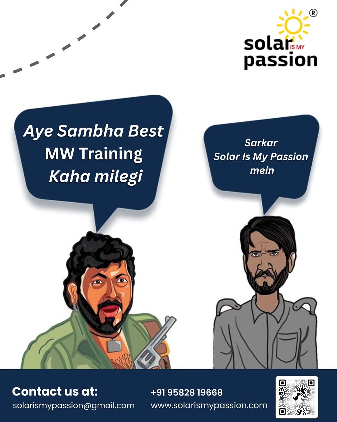 Photo by Solar Is My Passion | Mentor | Content Creator on April 21, 2026. May be an image of poster and text that says 'solarsı ISMY passion Aye Sambha Best MW Training Kaha milegi Sarkar Solar Is My Passion mein Contact us at: solarismypassion@gmail.om +919582819668 +91 95828 19668 www.solarismypassion.com'.
