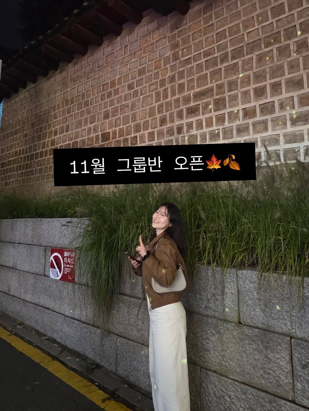 Photo by 솔솔스피치 | 보이스 • 세일즈스킬 on October 16, 2025. May be an image of one or more people, hair, duffle coat, baby's-breath, outdoors and text that says '11월 그룹반 오픈 최식과 0味 行 O 옮리지다 다시으 -'.