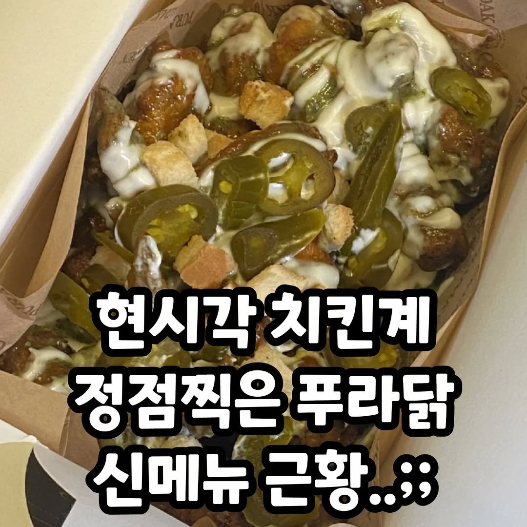 Photo by 썸에서연애까지 on February 16, 2026. May be an image of text that says '현시각치킨계 현시각 치킨계 정점찍은푸라닭 푸라닭 정점찍은 신메뉴 근황..;;'.