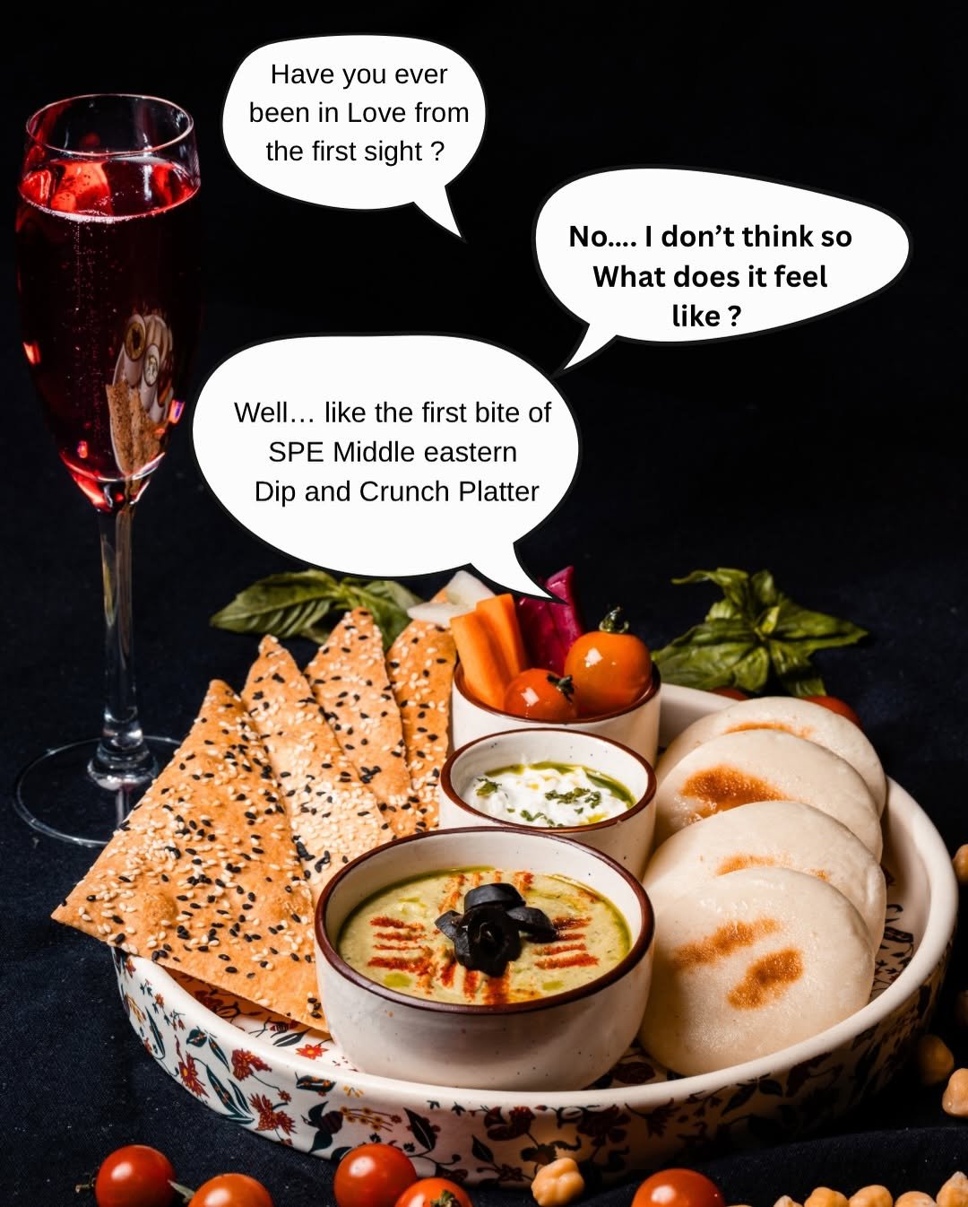Photo shared by Someplace Else, Mumbai on January 11, 2026 tagging @theparkhotels, and @jioworlddrive. May be an image of platter, tomato, hummus and text that says 'Have you ever been in Love from the first sight ? No.... don't think so What does it Whatdoesitfeel feel like ? Well... like the first bite of SPE Middle eastern Dip and Crunch Platter'.