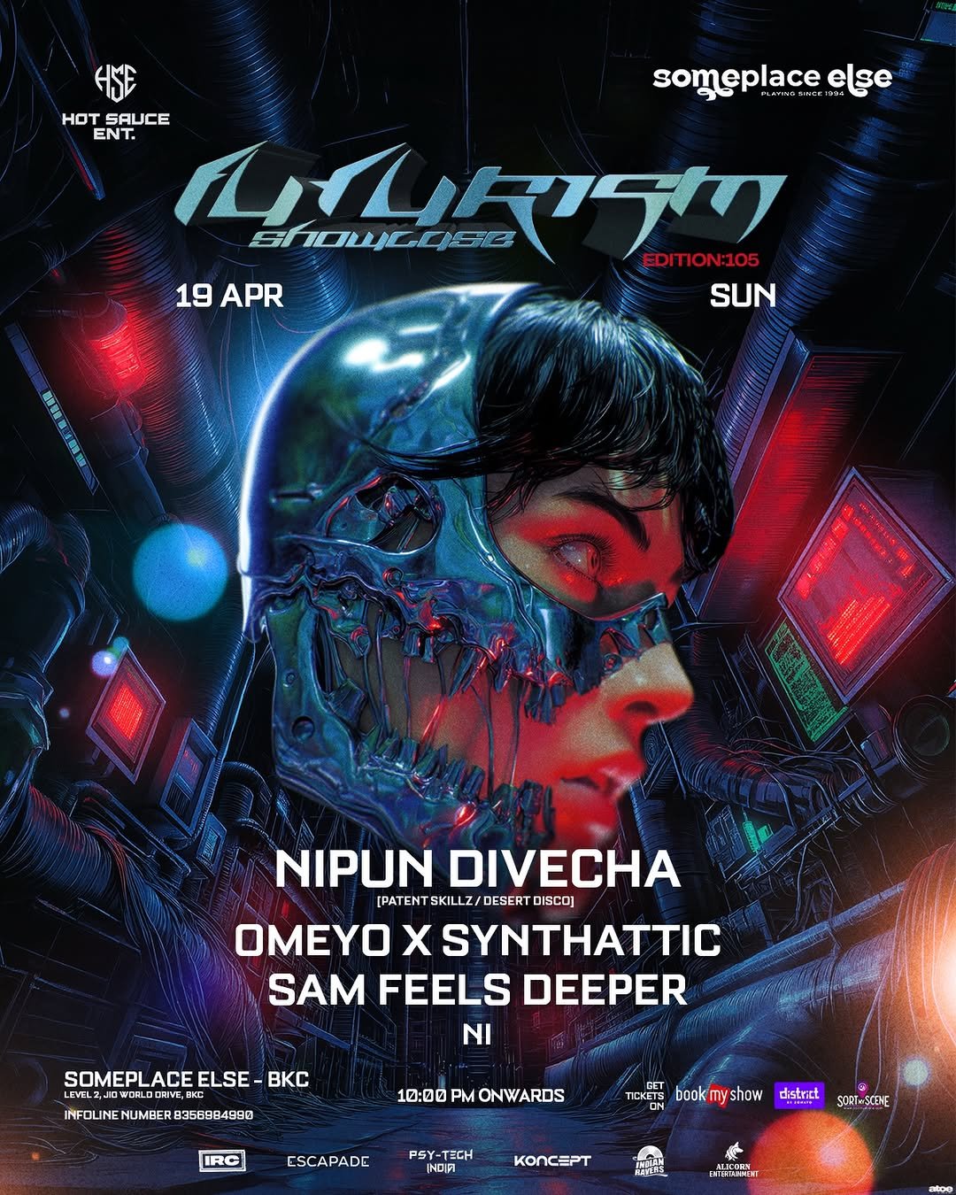 Photo by Someplace Else, Mumbai in Someplace Else, Mumbai with @bookmyshowin, @sortmyscene, @nipundivecha, @djni.music, @indianravers, @synthattic.music, @psytechmumbai, @irc.in, @koncept.in, @jioworlddrive, @hotsauce.ent, @omeyomusic, @districtupdates, and @alicorn_entertainment. May be an image of ‎poster and ‎text that says '‎someplace else 4SE HOT SAUCE ENT. اليسي 6nOWCOBE EDITION:105 1ON:105 19APR 19 APR SUN NIPUN DIVECHA [PATE SKILLZ DESERT DISCO) OMEYO X SYNTHATTIC SAM FEELS DEEPER NI SOMEPL SOMEPLACEELSE-BKC ACE ELSE BKC LEVELZ INFOLINENUMGER8358004990 INFOLINE 10:00 PM ONWARDS IRO ILKETE book ESCAPADE PSY PSY-TECH INDIR show dstrict SERTASIEME KONCEPT 第品上１至 ESTISMARDIE‎'‎‎.
