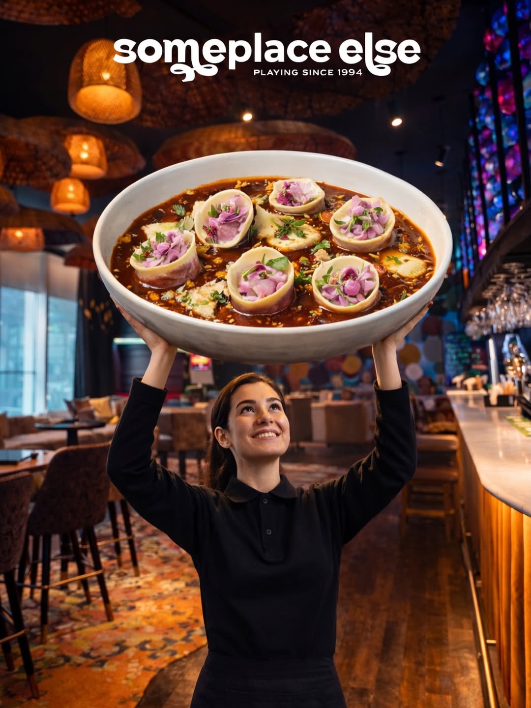 Photo by Someplace Else, Mumbai in Someplace Else, Mumbai. May be an image of tortilla, escargot, sauce and text that says 'someplace PLAYINGSINCE1994 PLAYING SINCE နေ 1994'.