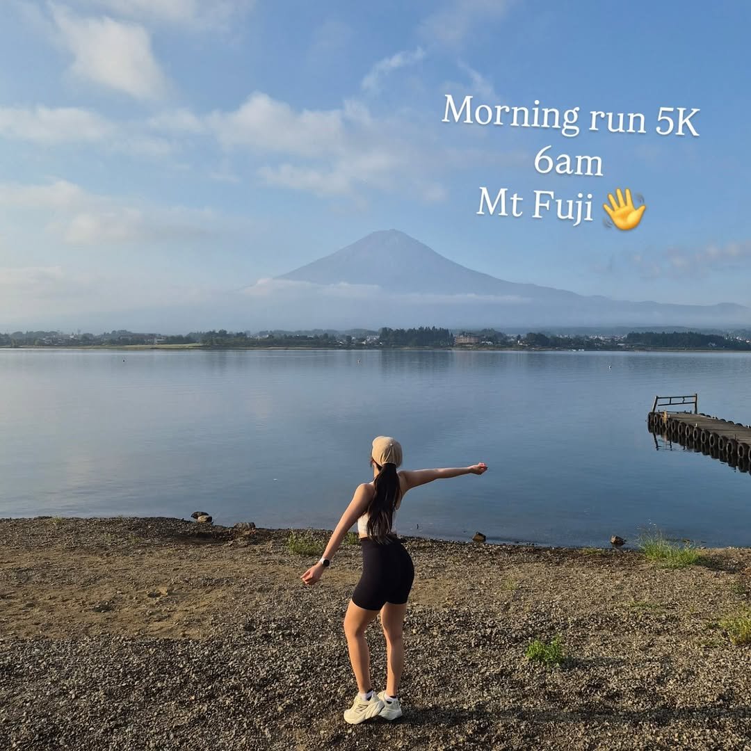Photo by 서나 Sona on September 11, 2025. May be an image of lake and text that says 'Morning run 5K 6am MtFuj Mt Fuji'.