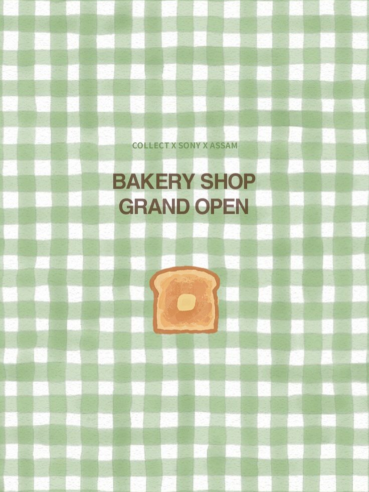 Photo shared by 콜렉트 on October 20, 2025 tagging @aa_ssam, and @sony_in_. May be an illustration of babka, turnover and text that says 'COLLECTXSONYXASSAM SONY ASSAM BAKERY SHOP GRAND OPEN'.