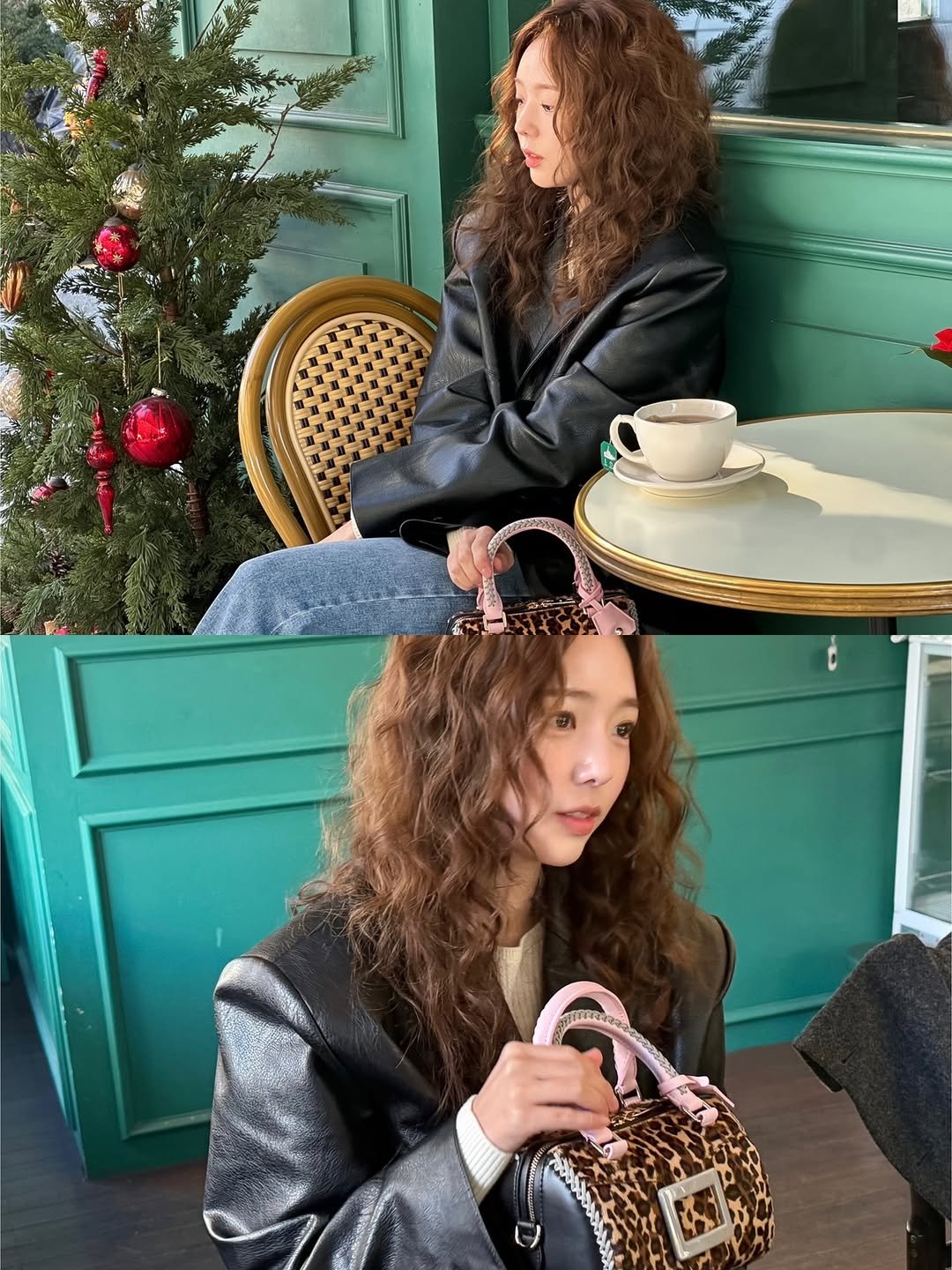 Photo shared by 채수빈 on December 04, 2025 tagging @rogervivier. May be an image of leather, jacket, purse and text.