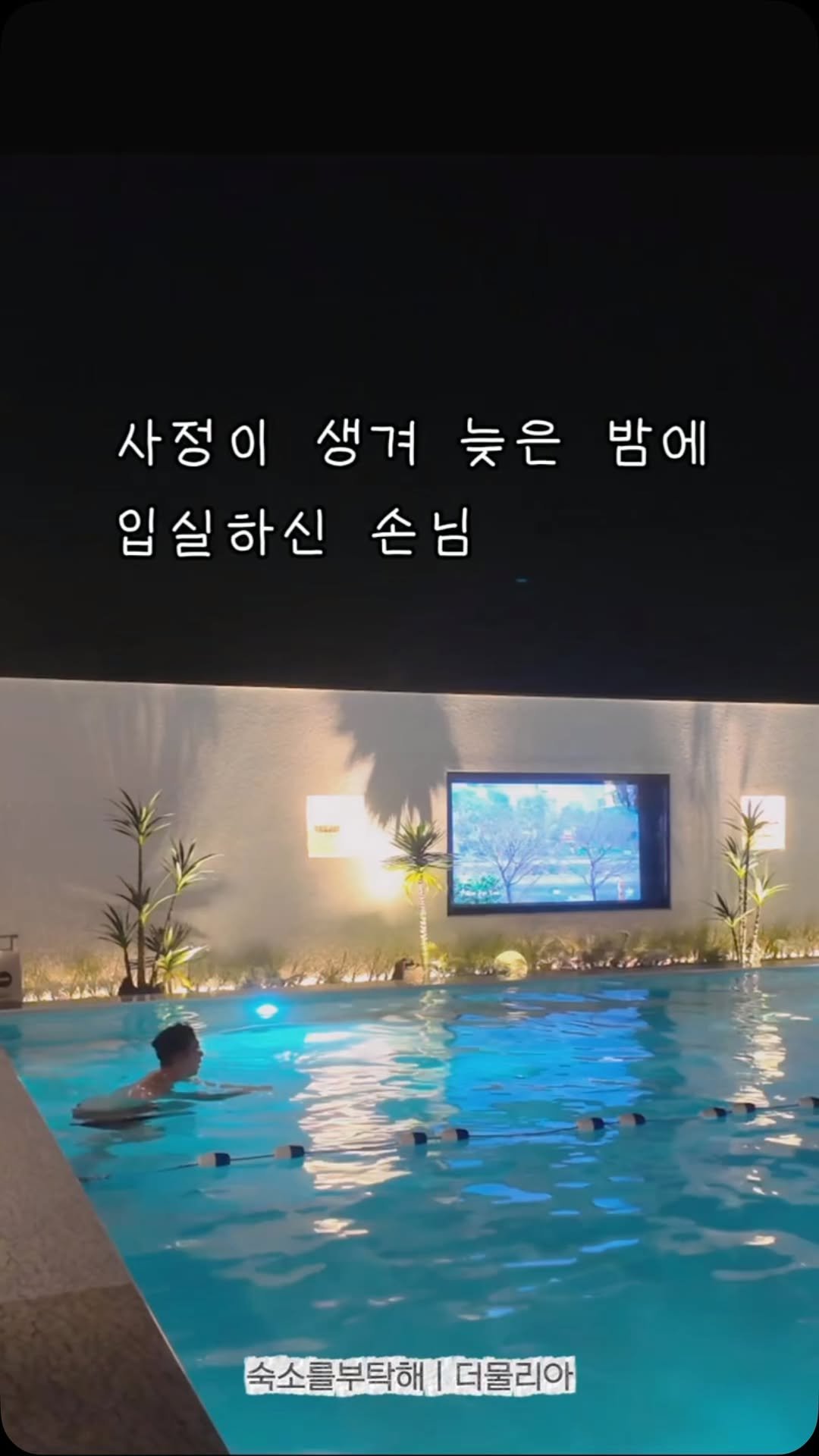 sookso_please 게시물 이미지: 늦은 밤에 입실하신 손님이
숙소에 들어가자마자
수영장에 들어가셨는데

그런 말씀을...