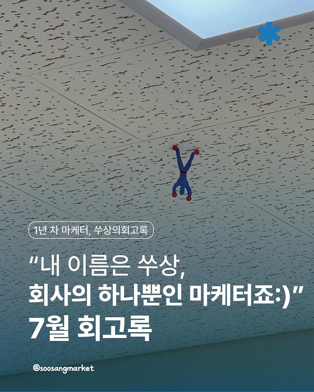 Photo by 신입 마케터 쑤상 | 마케팅•인사이트 on August 12, 2025. May be an image of text that says '1년 차 마케터, 수상의회고록 "내 이름은 수상, 회사의 하나뿐인 마케터죠:)" 7월 회고록 @soosangmarket'.