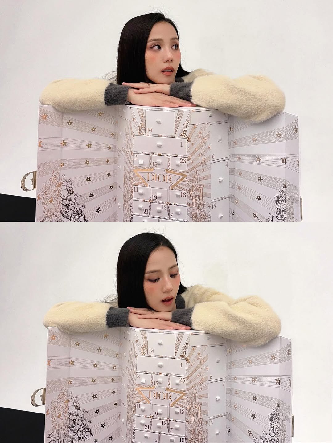 Photo shared by JISOO🪐 on November 10, 2025 tagging @diorbeauty. May be an image of turtleneck and text.