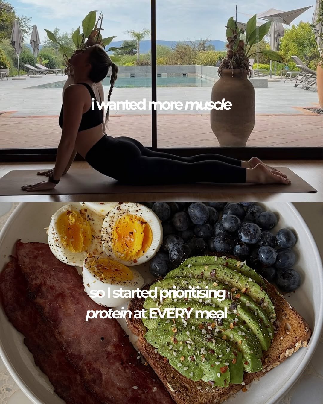Photo shared by Sophie Richards on January 14, 2026 tagging @sophie.richards. May be an image of toast, egg and text that says 'iwantedmoremusce muscle iv antedmoremuscle iwantedr more So Istartedprortising started priontising protein at EVERY meal'.