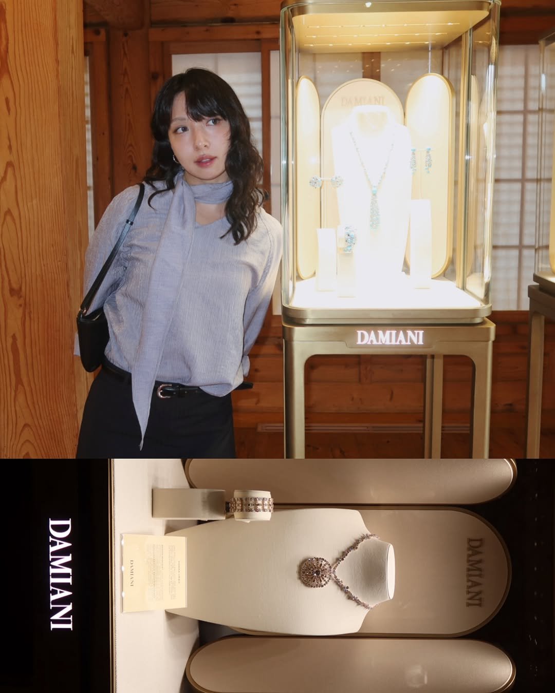 Photo shared by soso🫧 Kim dayoung on September 15, 2025 tagging @damianiofficial. May be an image of 1 person, jewelry and text that says 'DAMBANE 국내산 DAMIANI DAMIAN DAMIANI'.