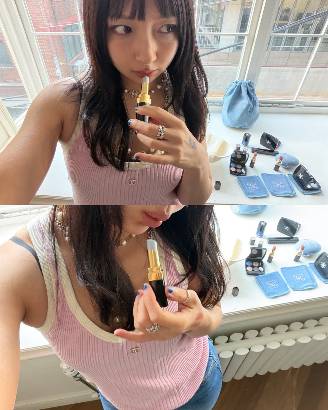 Photo shared by soso🫧 Kim dayoung on February 09, 2026 tagging @chanel.beauty.korea. May be an image of one or more people, lipstick, makeup, clarinet, perfume and text.