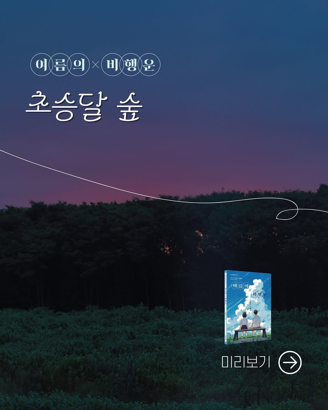 Photo by 소원나무 on November 09, 2025. May be an image of poster, outdoors and text that says '여름의 0 Η 예름이×비행 비이행운 초승달 숲 F0E 옵년 비/민 西樂 미리보기'.