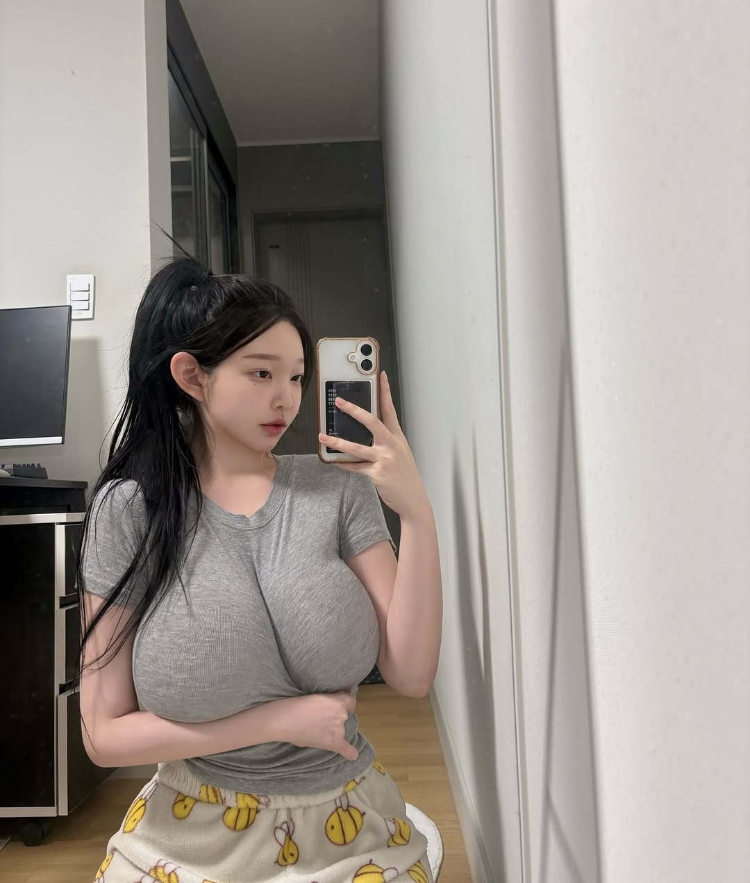 Photo by 조하윤 on February 27, 2026. May be an image of one or more people, hair, sleepwear, slip, top and text.