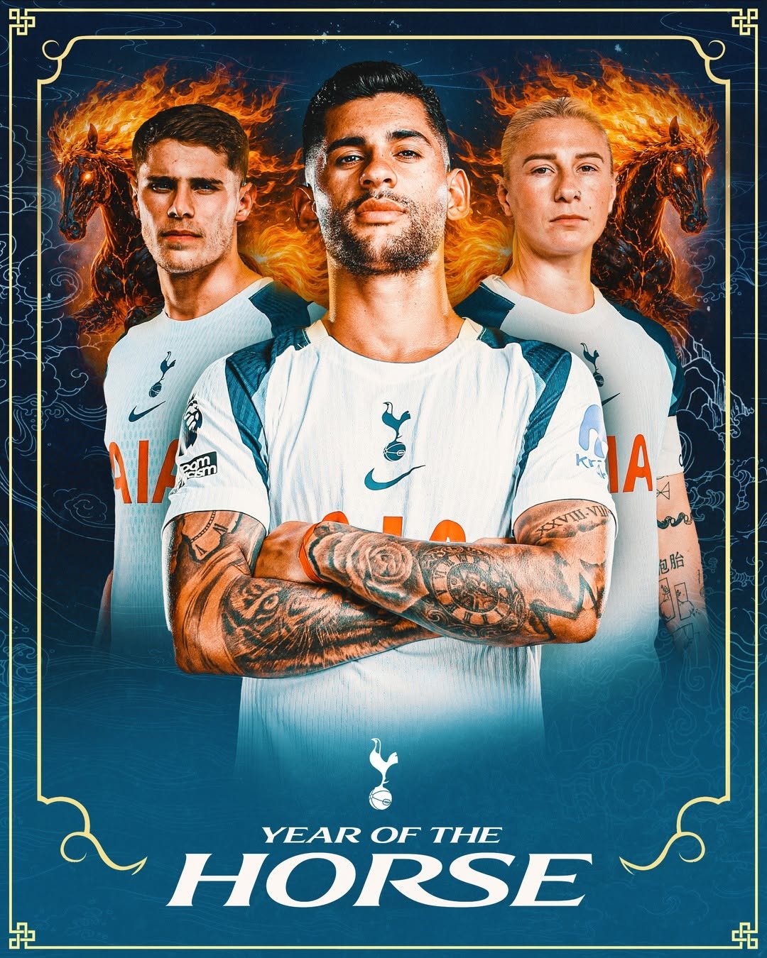 Photo shared by Tottenham Hotspur on February 17, 2026 tagging @spurswomen, and @tottenhamhotspurstadium. May be an image of soccer, football, poster, card and text that says 'En scm A Kri A PEILY ρνΤ S 胎 ವರ YEAR OF THE HORSE 品'.