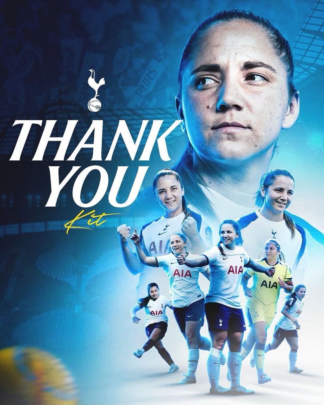 Photo shared by Tottenham Hotspur Women on April 28, 2026 tagging @spursofficial, and @kitgraham_. May be an image of one or more people, people playing soccer, poster and text that says 'ΤΗΑΝΚ YOU f'ot A人R AIA AIA AIA AIA AIA R'.