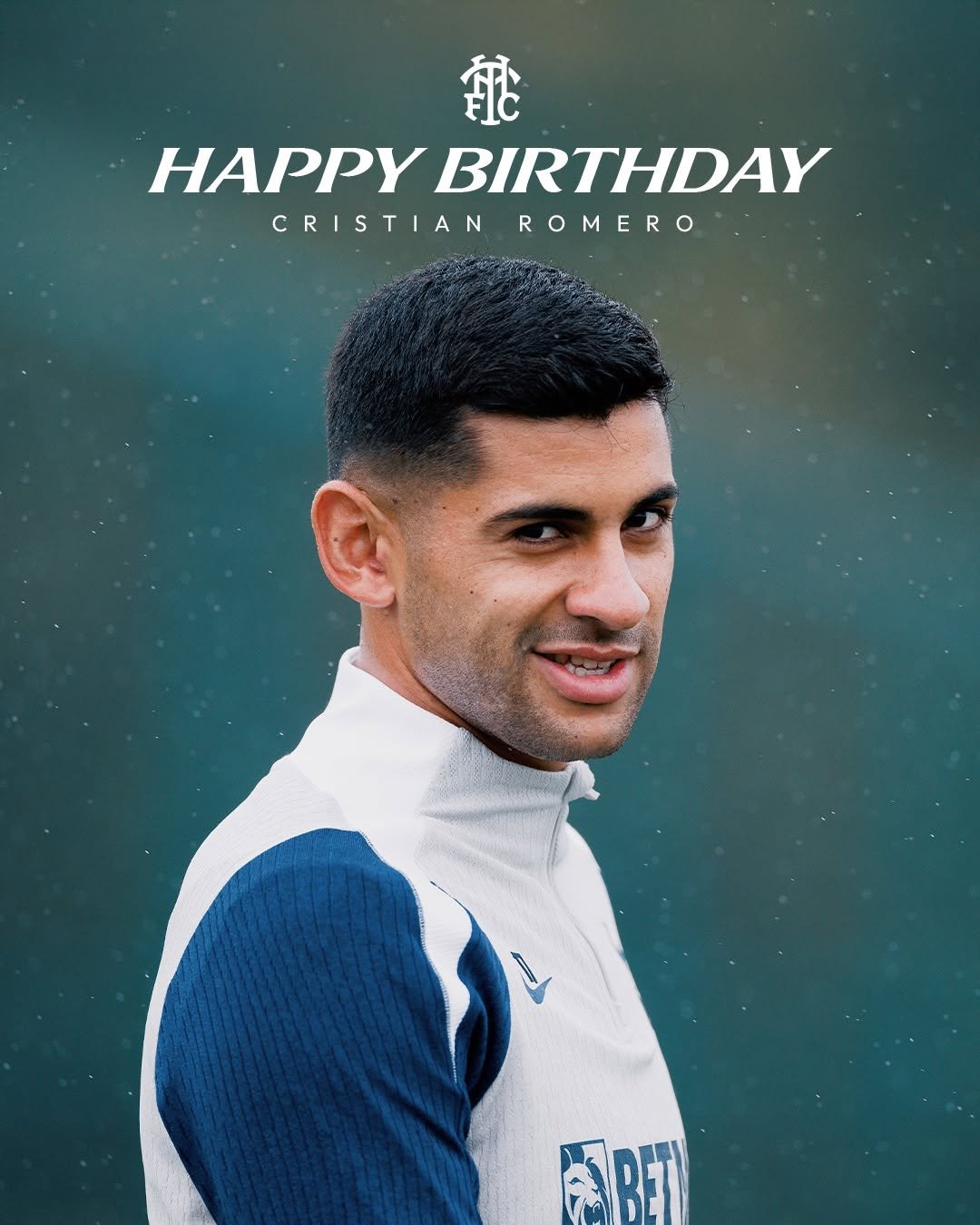 Photo shared by Tottenham Hotspur on April 27, 2026 tagging @cutiromero2. May be an image of football, soccer, stadium and text that says '龍 HAPPΥ HAPPYBIRTHDAY BIRTHDAY CRISTIAN ROMERO CRISTIANROMERO ٥ ABE) BET'.