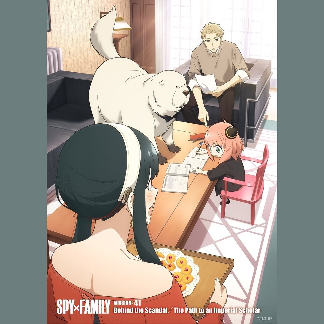 Photo shared by SPY x FAMILY EN on October 25, 2025 tagging @crunchyroll. May be an illustration of poster and text that says 'SPY SPY*FAMILY MISSION: 41 Behind the Scandal The Path to an Imperial Scholar ETEIS ETEIS.EFP'.