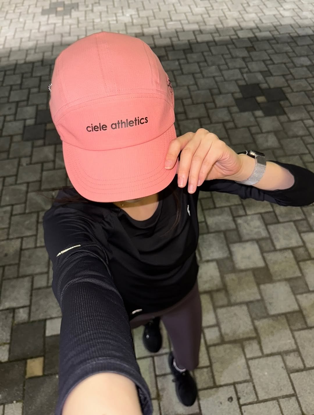Photo shared by 안소희 on November 01, 2025 tagging @on, and @cieleathletics. May be an image of activewear, hat, sportswear, outdoors and text.