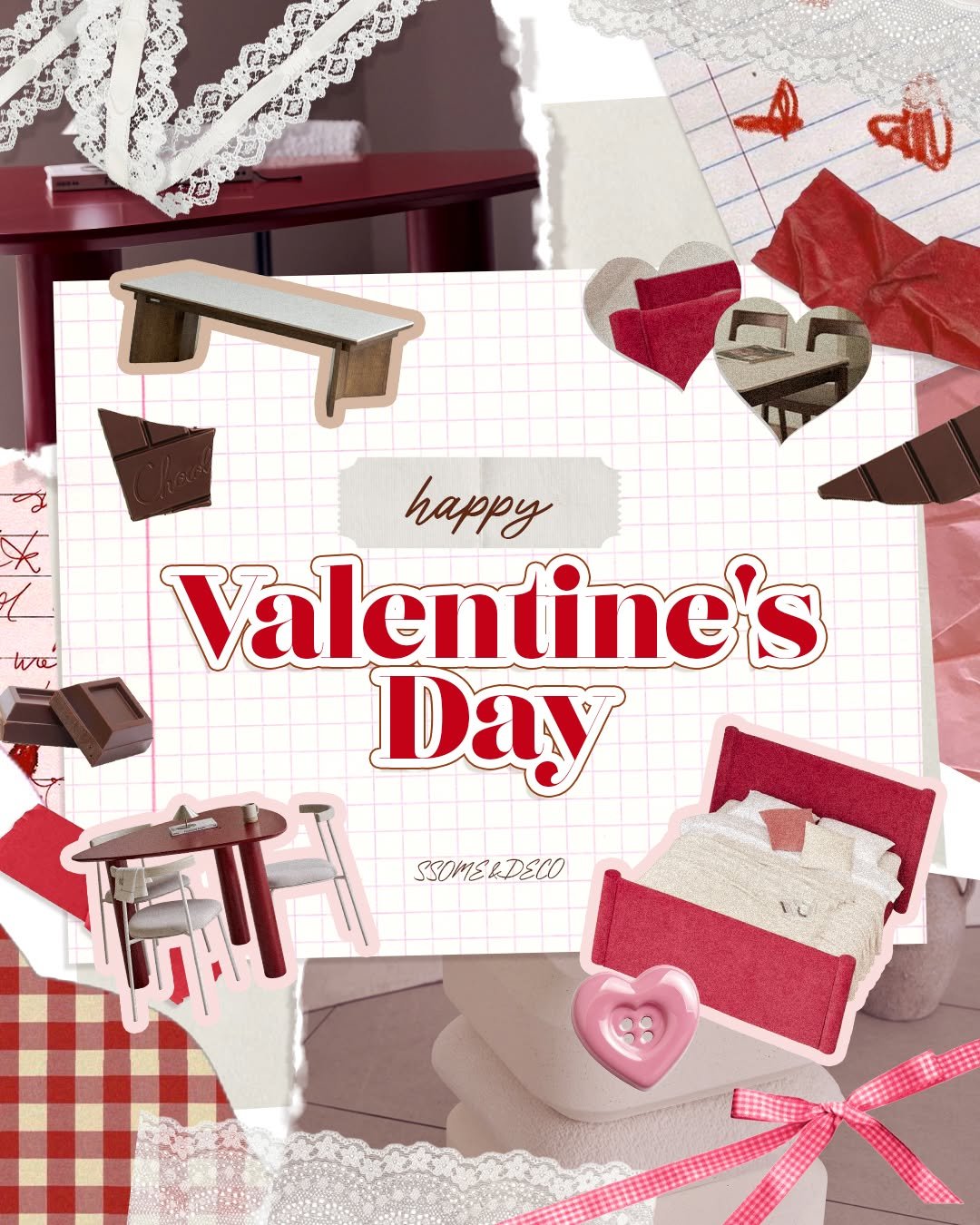 Photo by 🛋️ 썸앤데코 OFFICIAL on February 13, 2026. May be an image of heart, poster, card and text that says 'ကန် Y we happy Valentine's Day SSOME SSOMERDECO DECO'.