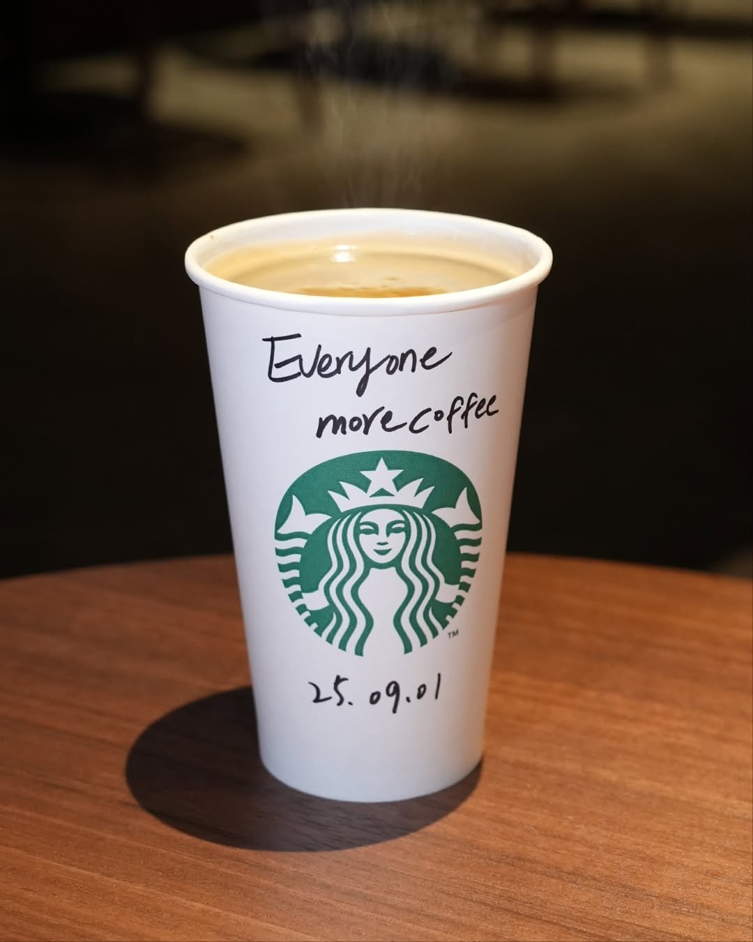 Photo by 스타벅스 코리아 on September 04, 2025. May be an image of coffee cup, coffee, cup, cappuccino and text that says 'Everyone morecopfee more 25.09.이1 25. 09.0l'.
