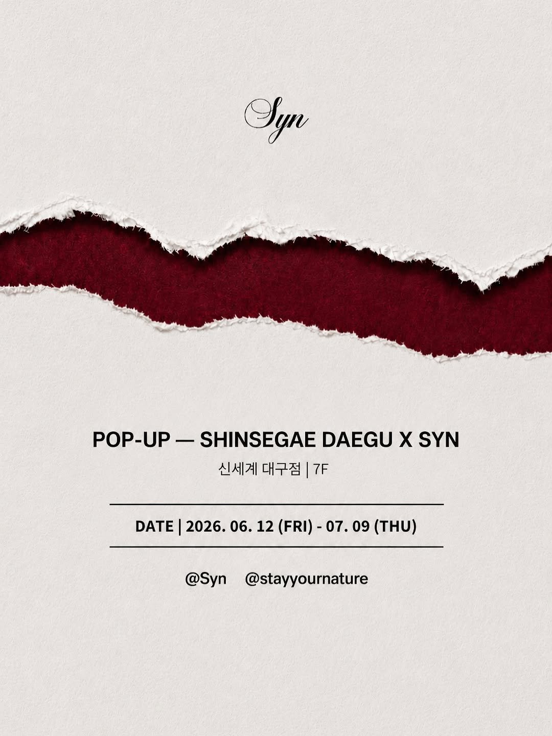 stayyournature 게시물 이미지: POP-UP — SHINSEGAE DAEGU X SYN
신세계 대구점 |...