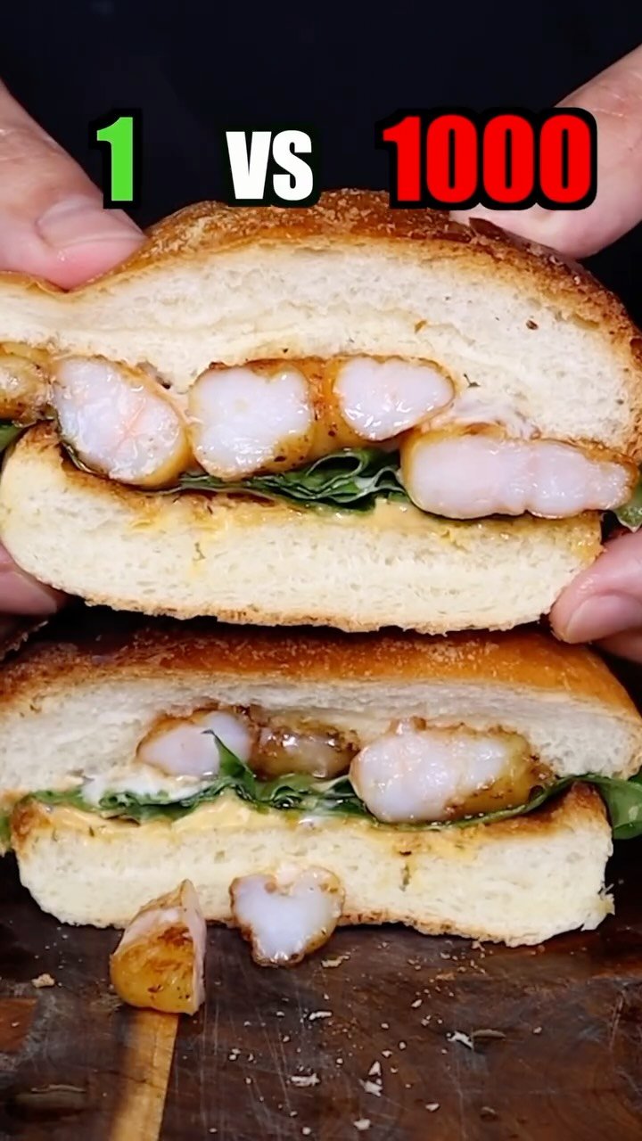 stoneychoi 게시물 이미지: Shrimp burger 1 vs 1000 #mukbang #food