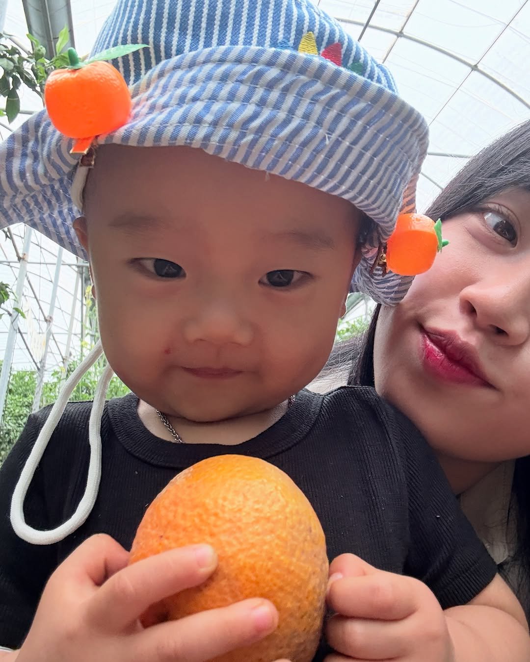 Photo by 양지영 on June 10, 2025. May be an image of 1 person, hat, pomelo, mandarin and text.