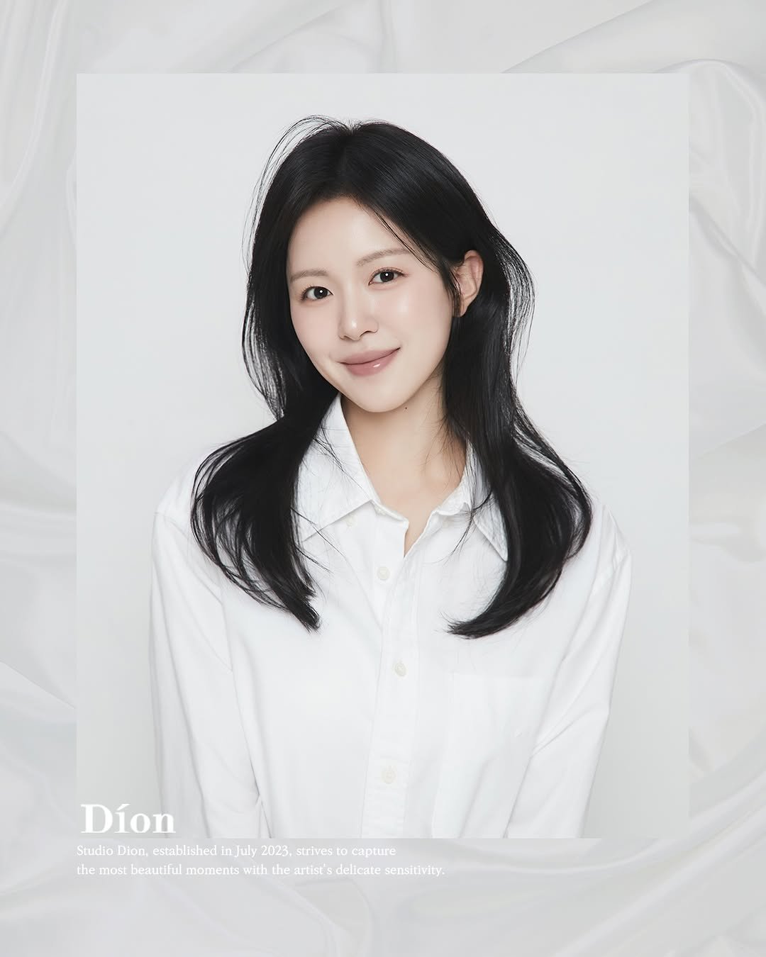 Photo by 𝐒𝐓𝐔𝐃𝐈𝐎 𝐃𝐈𝐎𝐍 일반인 프로필사진 | 배우프로필 in 강남구청역. May be an image of poster and text that says 'Díon Studio Dion, established doDon.cliel.2m In July 2023 strives 0 capture the fenorkolnn most beautiful moments with the artist's delicate sensitivity.'.