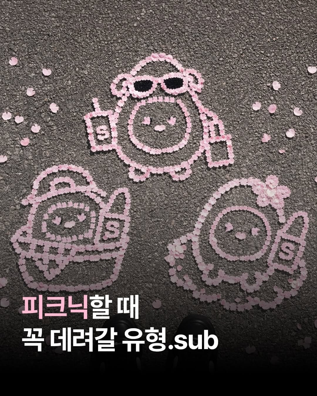 Photo by 써브웨이 on April 21, 2026. May be an image of manhole, baby's-breath and text that says 'ဆတ E S 피크닉할따 때 꼭 데려갈 유형. 유형.sub sub'.