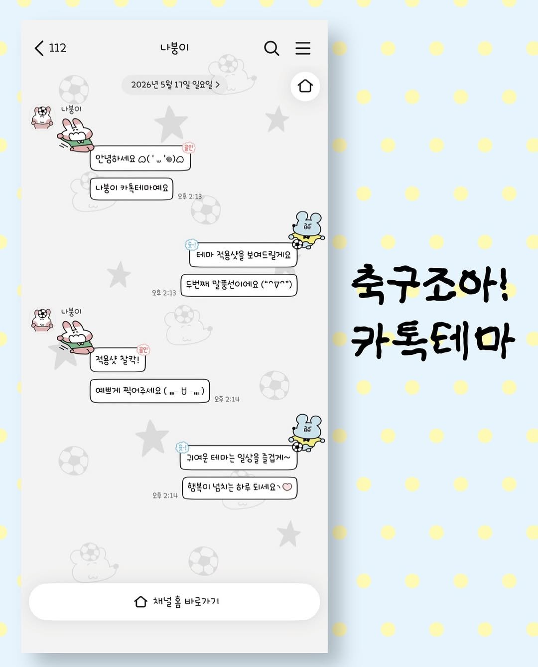 sukeydokey 게시물 이미지: 축구 카톡 테마가 왔어요잇!

@naboong.theme 님께서...