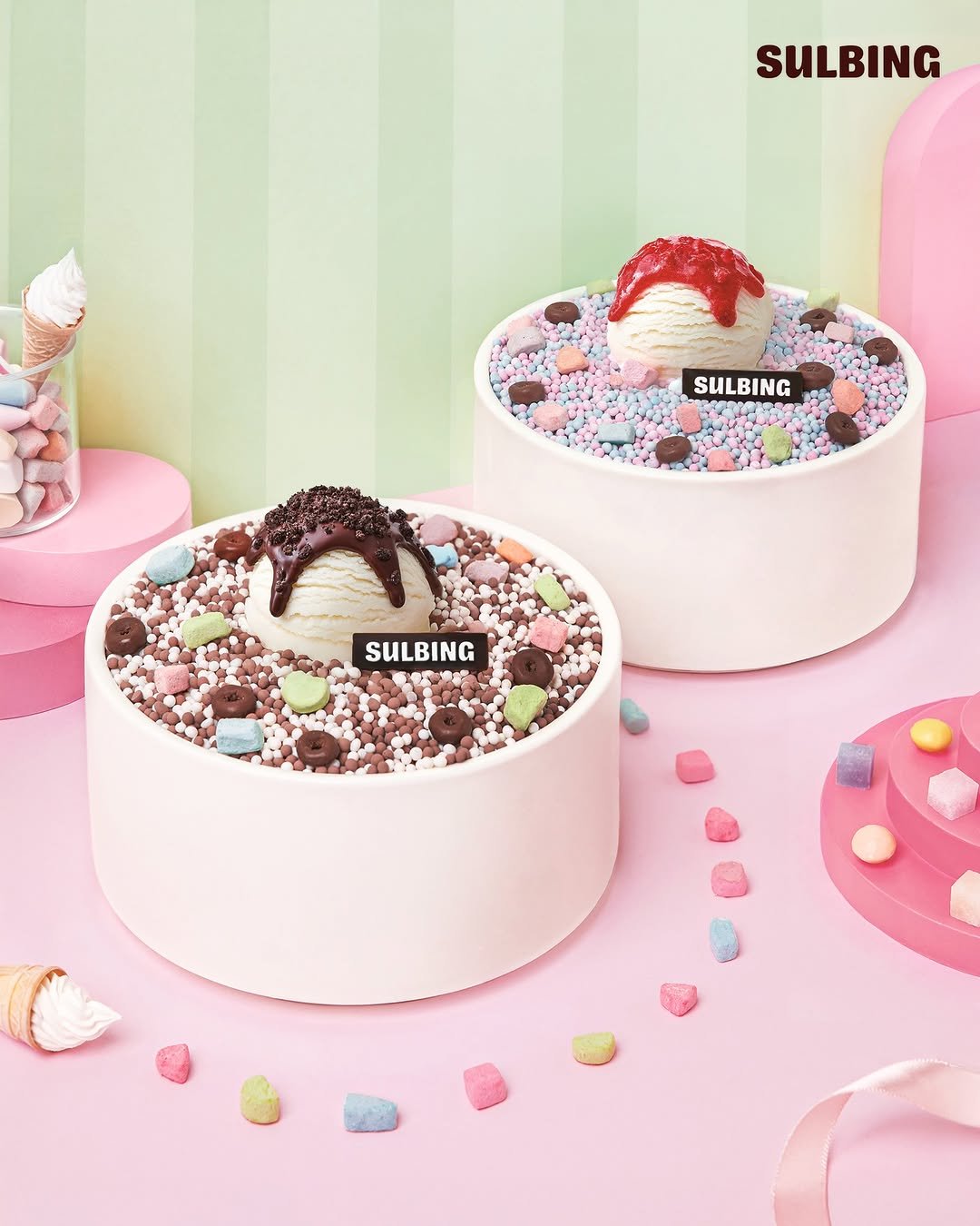 Photo by 설빙 on October 21, 2025. May be an image of gelato, ice cream, strawberry, wafer, marshmallow and text that says 'SULBING SULBING SULBING'.