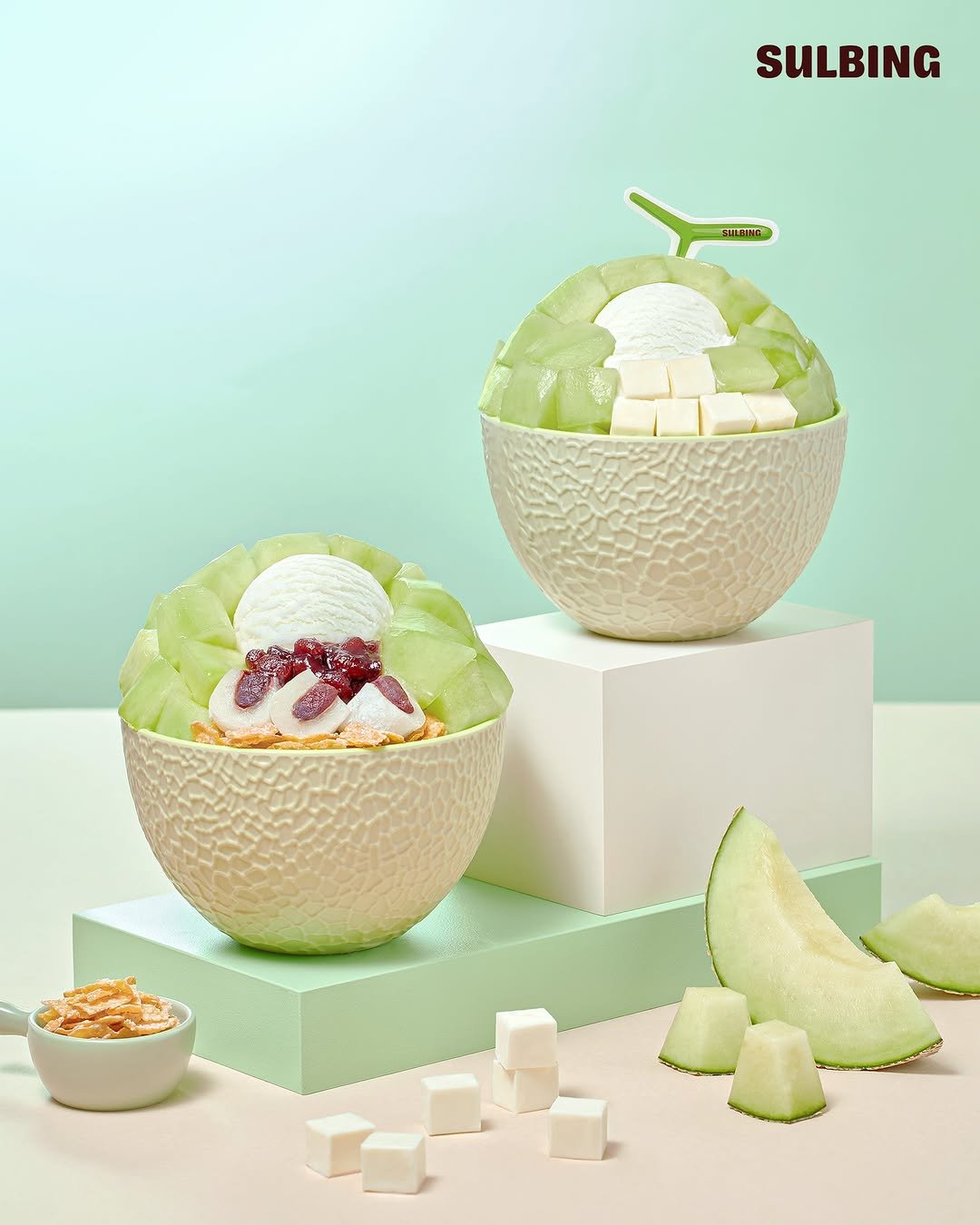 Photo by 설빙 on August 17, 2025. May be an image of watermelon, gelato, melon, wafer, cantaloupe, fruit cocktail and text that says 'SULBING SULHIMG'.