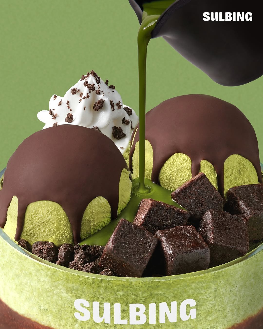 Photo by 설빙 on April 26, 2026. May be an image of chocolate bar, gelato, chiffon cake, wafer, poster, chocolate cake, brownie, chocolate mousse and text that says 'SULBING SULBING'.