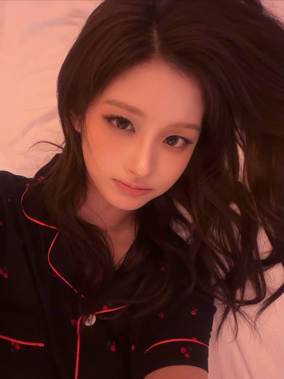 Photo shared by NMIXX 엔믹스 SULLYOON 설윤 on February 23, 2026 tagging @nmixx_official. May be an image of one or more people, hair, sleepwear and text.