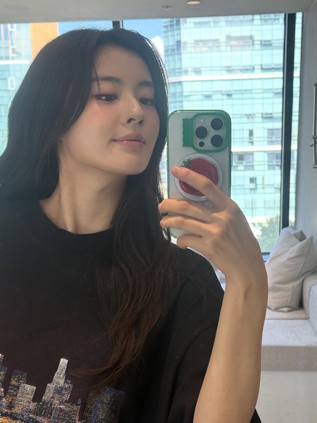 Photo by 이선빈 on November 15, 2025. May be a selfie of one or more people, hair, top and mirror.