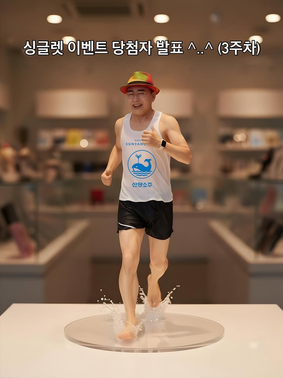 Photo shared by 조웅래 on September 23, 2025 tagging @sunyang_returns. May be an image of 1 person and text that says '싱글렛 글렛이벤트 이벤트 당첨자 발표 ۸٠٠۸ (3주차) INCA SUNYANG 신양소주 मর'.