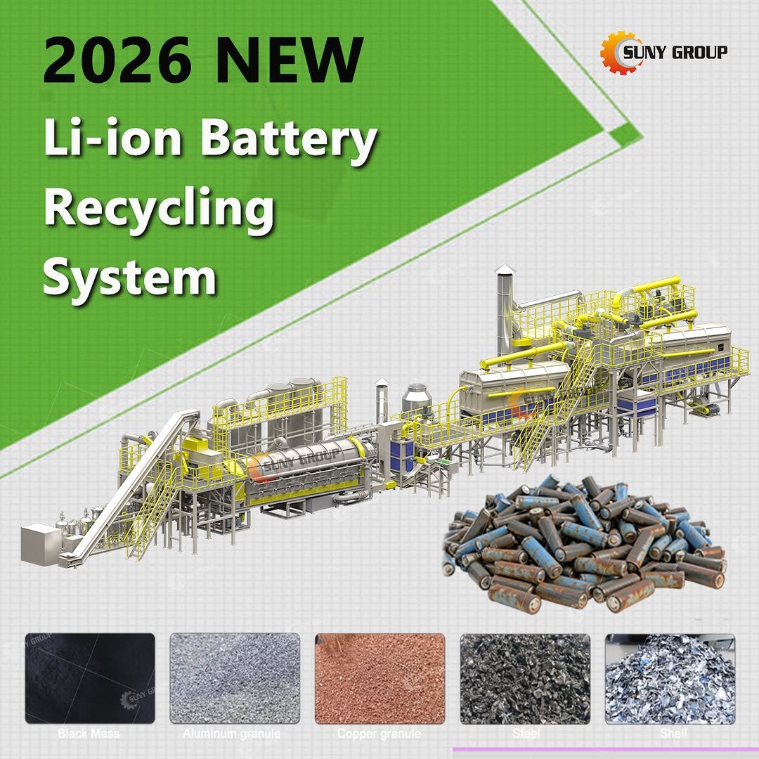 Photo by Suny Recycle Machinery on February 06, 2026. May be an image of battery, generator and text that says 'SUNY SÙNY GROUP 2026 NEW Li-ion Battery Recycling System L'.