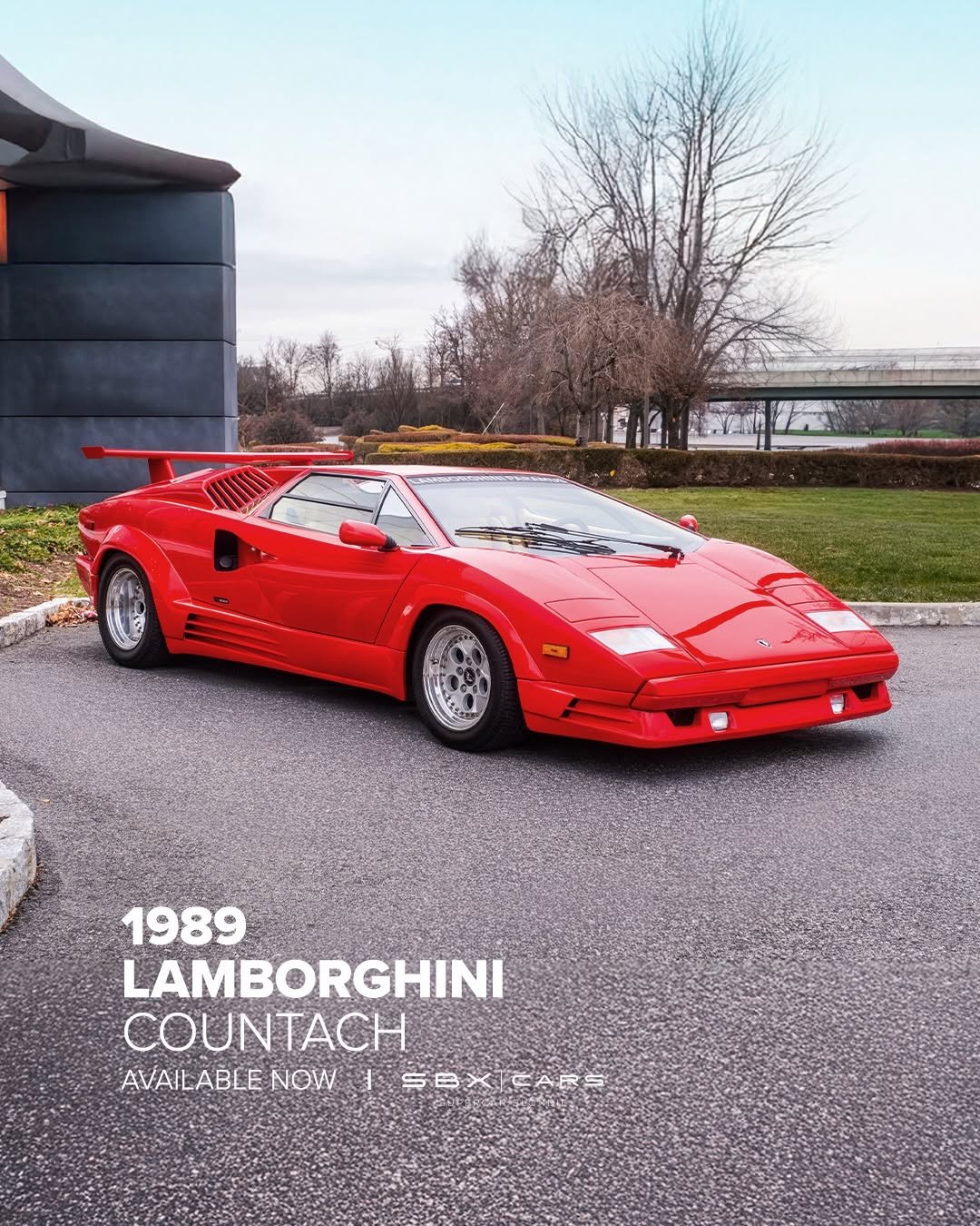 Photo shared by Supercar Blondie on February 17, 2026 tagging @sbxcars. May be an image of race car and text that says '1989 LAMBORGHINI COUNTACH AVAILABLE ABLE NOW 事 SBX SEXEARS ーA期川'.