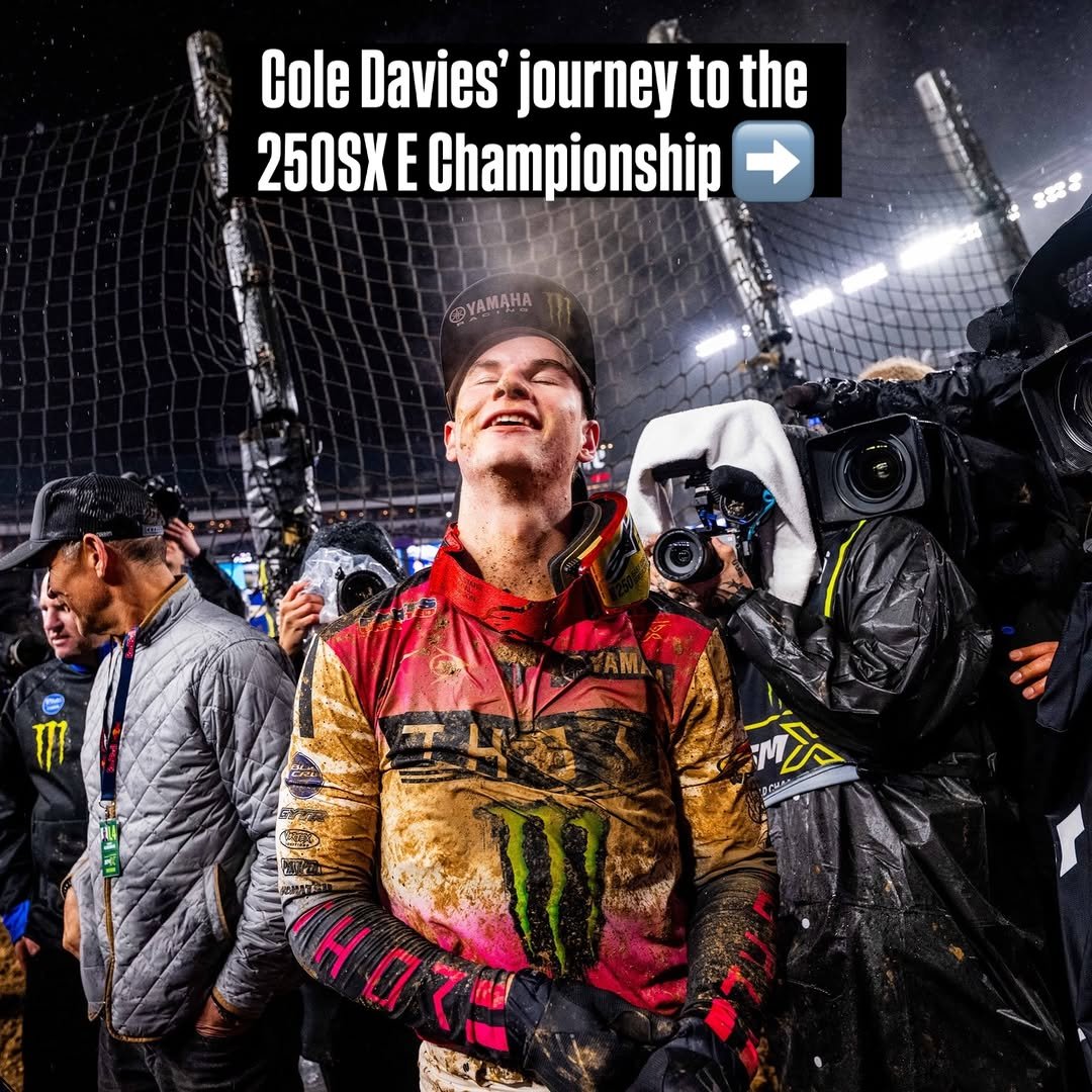 Photo shared by Supercross LIVE! on April 27, 2026 tagging @yamahamotorusa, @starracingyamaha, @cole17davies, and @blucruofficial. May be an image of racing vehicles, dirt bike and text.