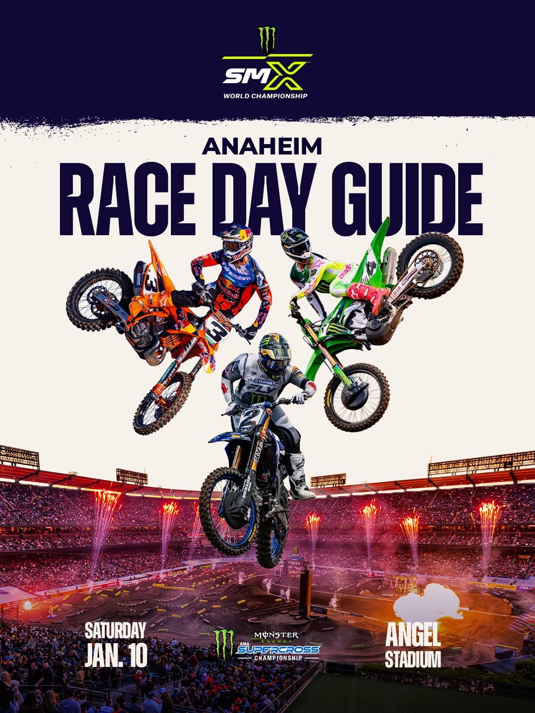 Photo by Supercross LIVE! on January 07, 2026. May be an image of racing vehicles, motorcycle, dirt bike, magazine, poster and text.