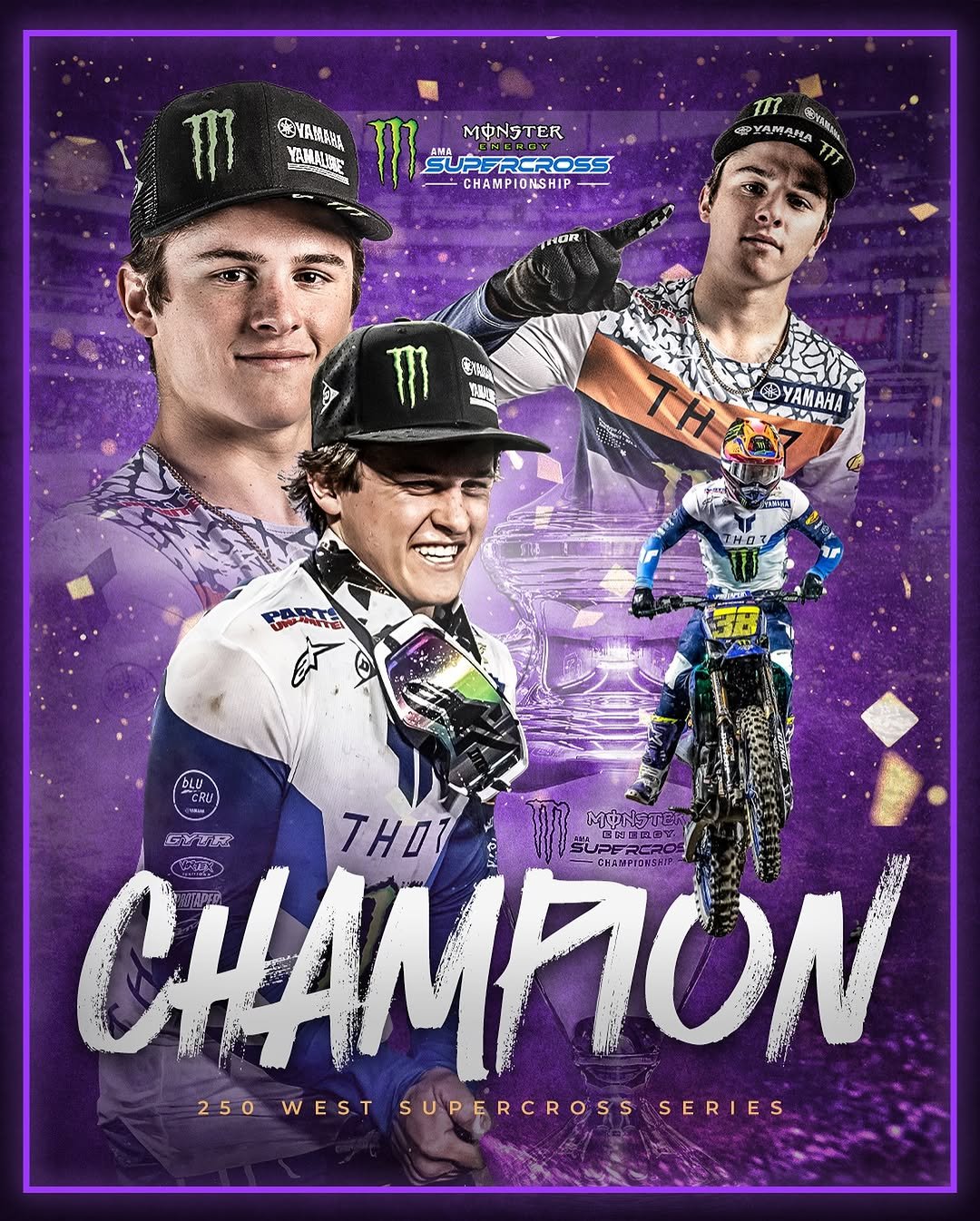 Photo shared by Supercross LIVE! on May 03, 2025 tagging @monsterenergy, @dangerboydeegan, @yamahamotorusa, @blucruofficial, and @supermotocross.