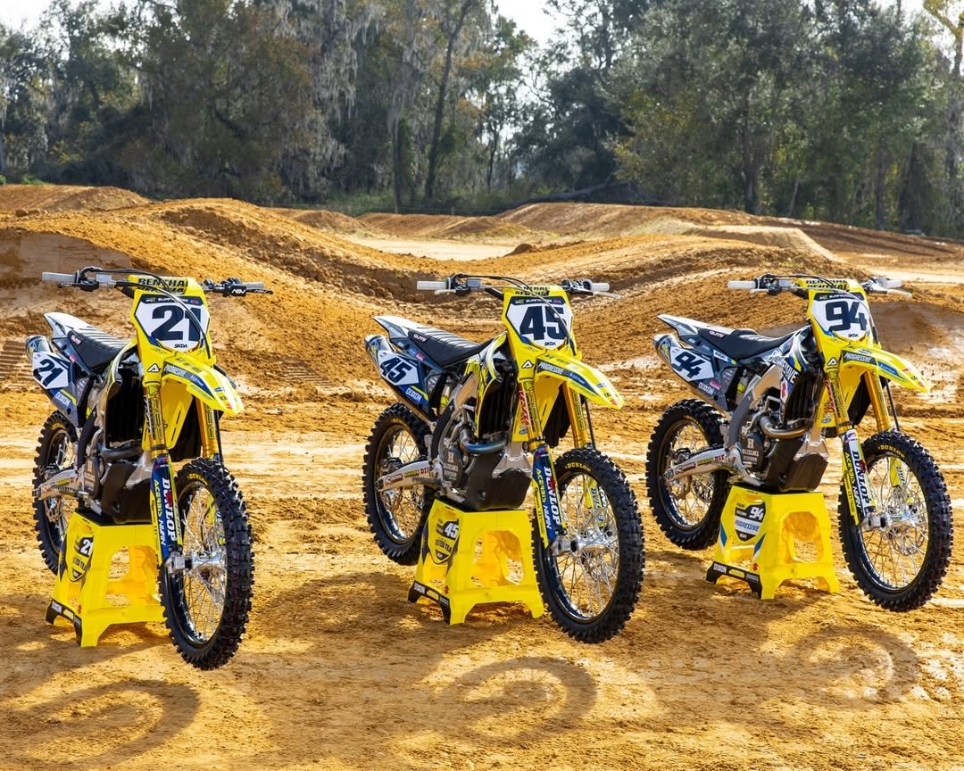 Photo shared by Suzuki on December 22, 2025 tagging @supercrosslive, @hepmotorsports, @rmarmy, @pmg.racing, and @goridesuzuki. May be an image of racing vehicles, dirt bike, motorcycle and text that says '2 45 C 0.0'.