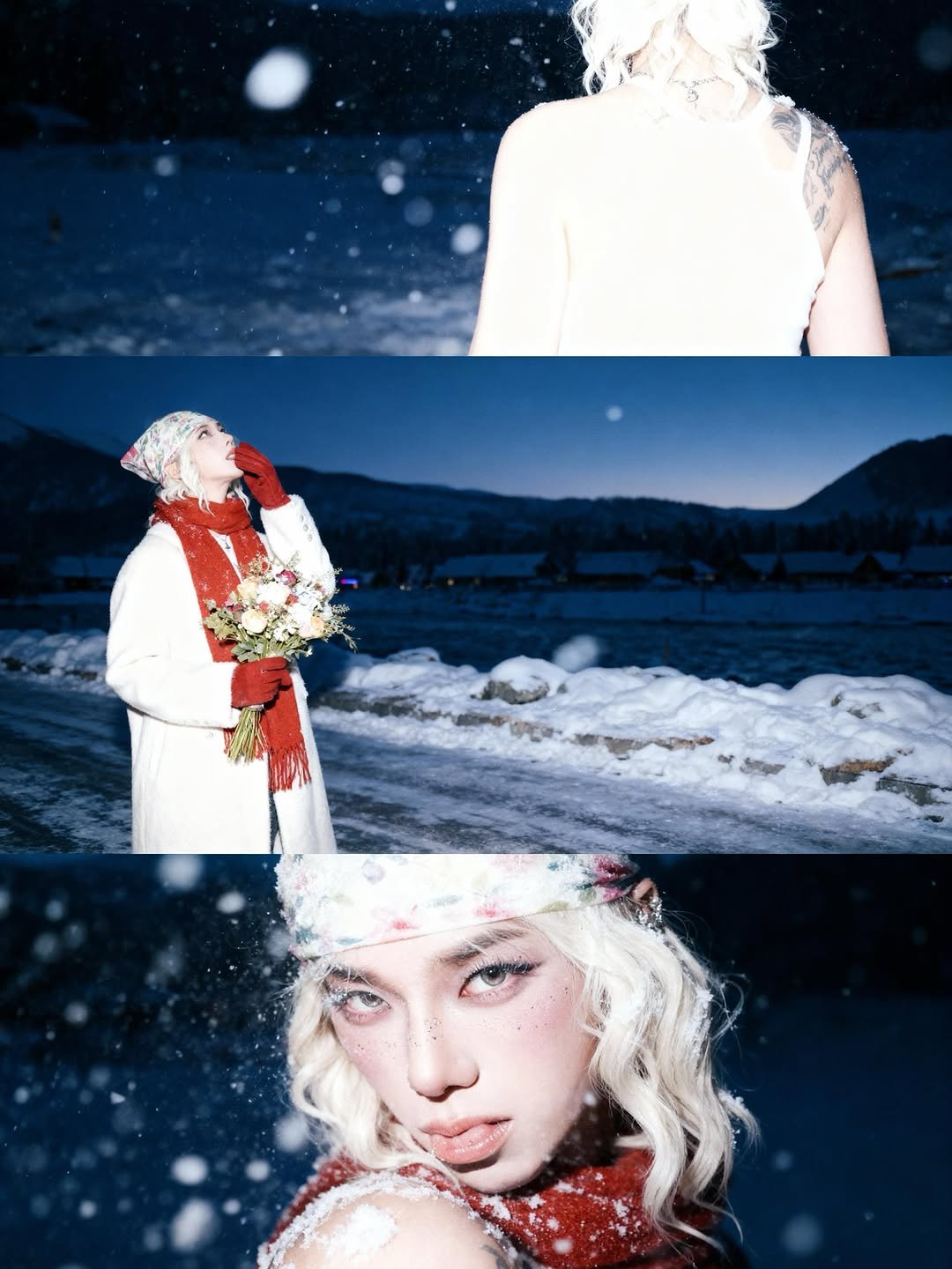 Photo by 태중 / 재밌는 뷰티라이프 on October 30, 2025. May be an image of one or more people, makeup, hair, headdress, dress, costume, snow and text.