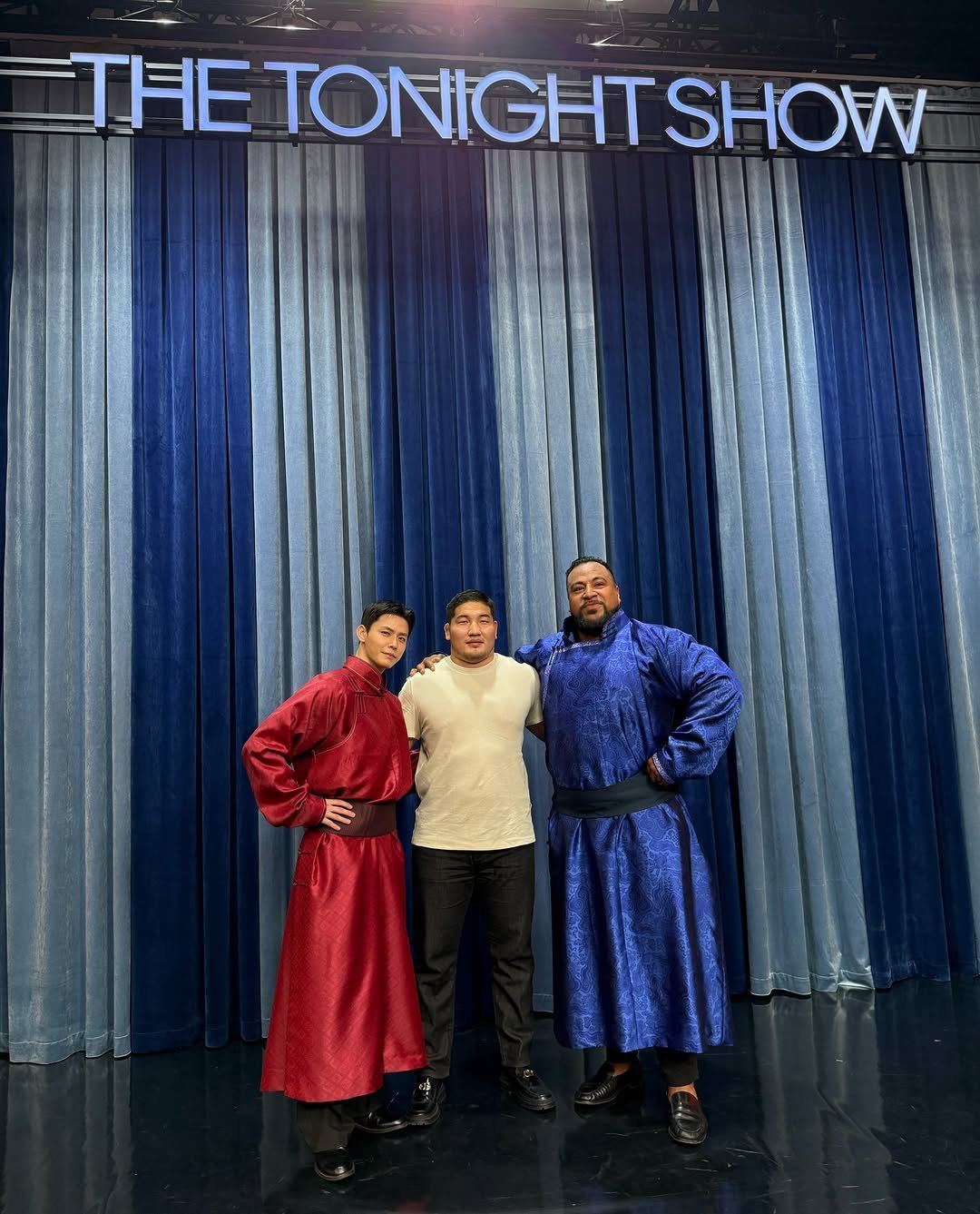 Photo shared by Theo Jang on December 15, 2025 tagging @eddiejowilliams, and @b.orkhonbayar. May be an image of television, costume and night.