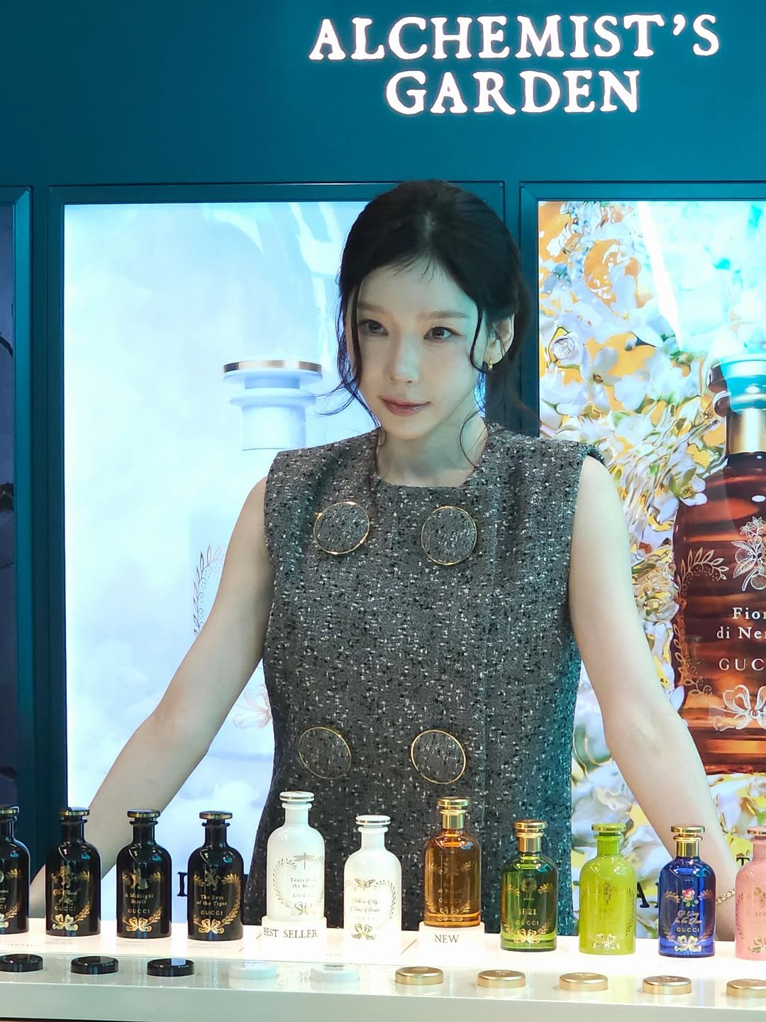 Photo by TaeYeon on October 23, 2025. May be an image of one or more people, makeup, fragrance, hair product, perfume, hand cream and text.