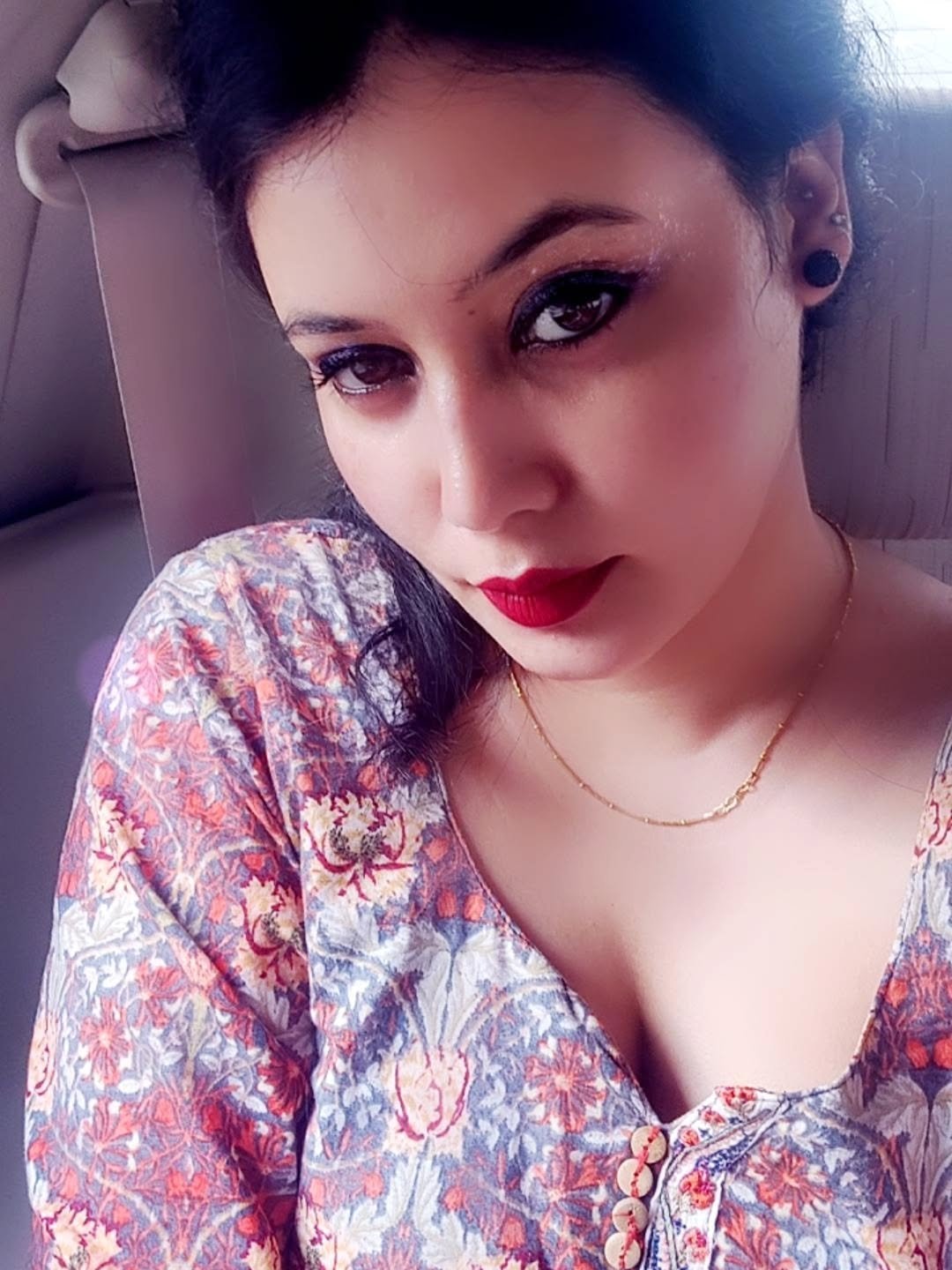 Photo by Tamanna_euphoria13 on March 02, 2026. May be a selfie of one or more people, makeup, lipstick, eyeliner, people smiling, seatbelt and text.