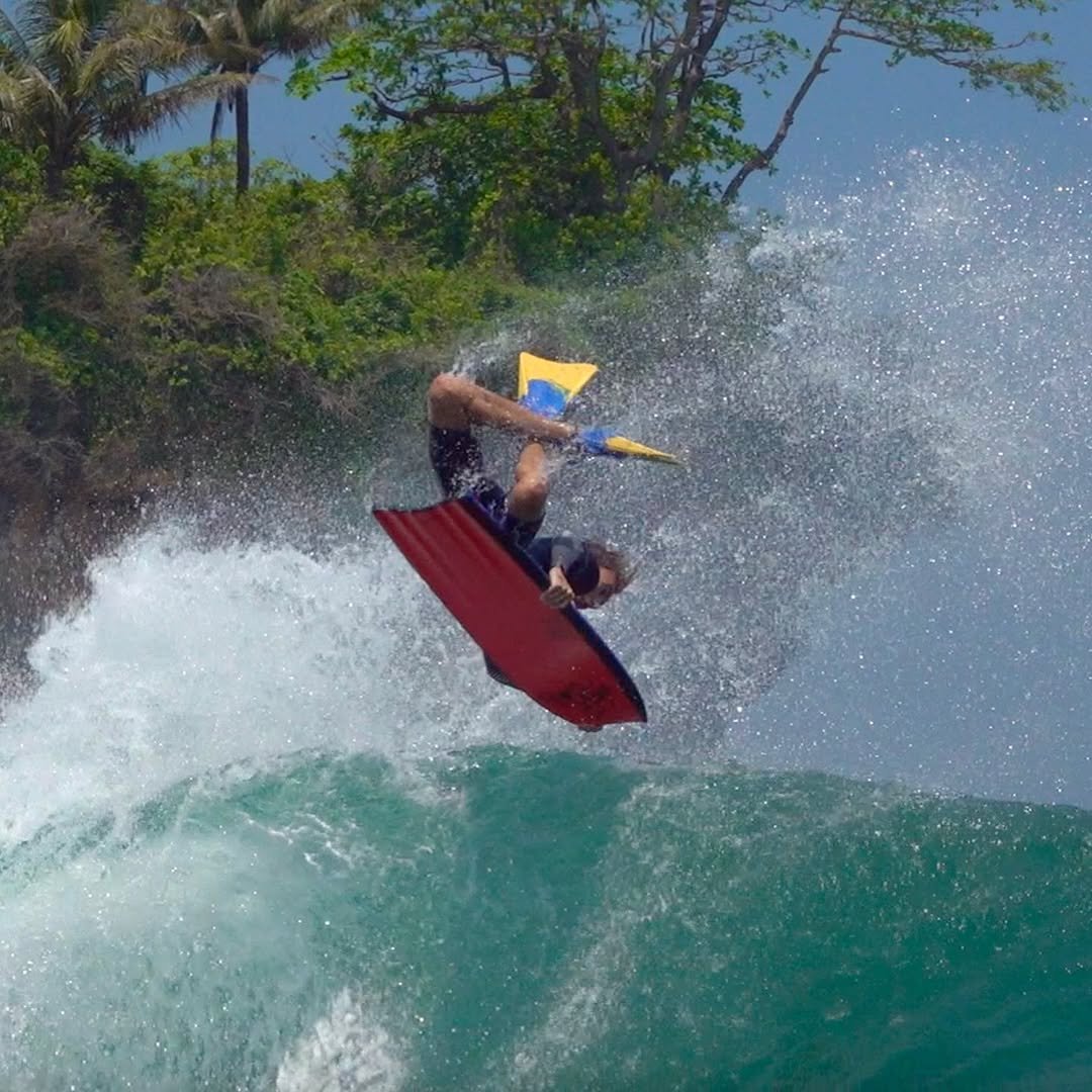 Photo shared by Tanner McDaniel on December 02, 2025 tagging @the_foam_co, @vipersurfingfins, @kurtgillanindustries, @science.bodyboards, @gyroll, and @villasuaka. May be an image of surfboard, water and text.