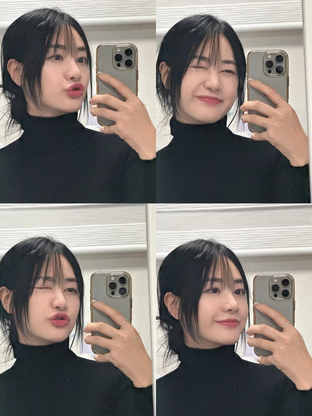 Photo by Choi hayoung🇰🇷 on November 27, 2025. May be a selfie of one or more people, hair, turtleneck, mirror, top and text.