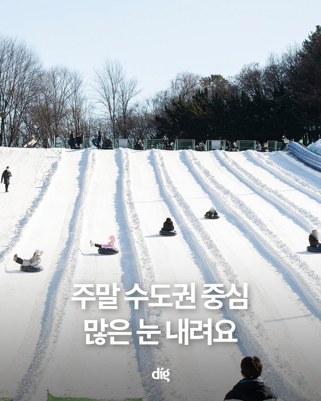Photo by 디그(dig) on December 11, 2025. May be an image of text that says '주말 수도권 주말수도권중심 중심 많은 많은눈내려요 눈 내려요 díg'.